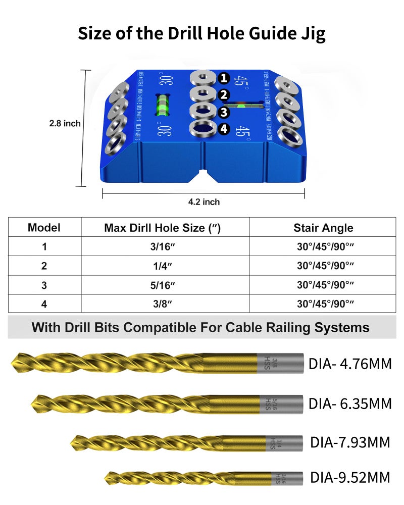 VASTHOME Aluminum 30/45/90Â° Angle Drill Guide Jig for Woodworking - Precision Angled and Straight Hole Drilling with Bubble Level, for Stair Handrail, Deck Post, Cable Railing, Furniture Assembly - Image 3