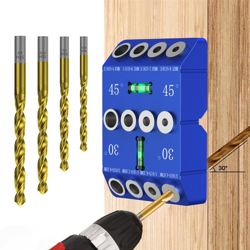 VASTHOME Aluminum 30/45/90Â° Angle Drill Guide Jig for Woodworking - Precision Angled and Straight Hole Drilling with Bubble Level, for Stair Handrail, Deck Post, Cable Railing, Furniture Assembly - Image 1