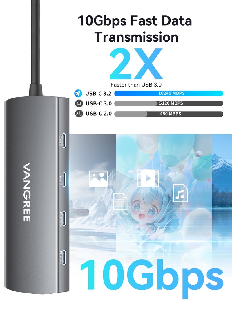 VANGREE USB C Hub with Dual 4K@60Hz Displayports, 2 USB-A & 2 USBC 3.2 10Gbps Ports, 1Gbps Ethernet, 100W PD, SD/TF, USB C Splitter Docking Station for MacBook Pro/Air, iMac, iPad Pro, XPS, Thinkpad, Surface - Image 3
