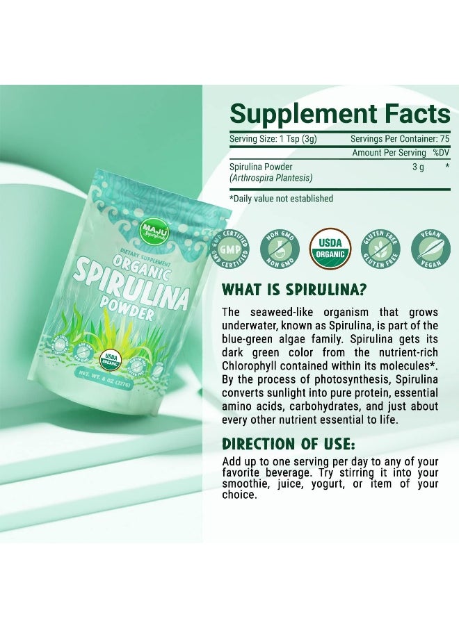 Maju Superfoods MAJU's Spirulina Powder, Microcystin Free, USA Grown, Non-Irradiated, Non-GMO, Preferred to Chlorella, Pesticide-Free, Preferred to Organic Hawaiian & Blue Algae, Pure Vegan Green Protein  - Image 5
