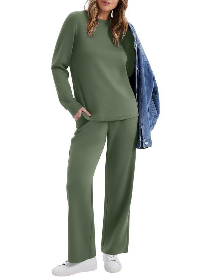 WIHOLL Lounge Sets for Women 2 Piece Travel Vacation Outfits Fall Sweatsuit Tracksuit, Green, L - Image 3