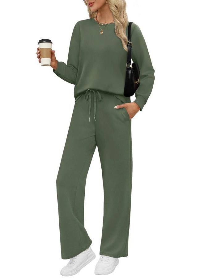 WIHOLL Lounge Sets for Women 2 Piece Travel Vacation Outfits Fall Sweatsuit Tracksuit, Green, L - Image 1