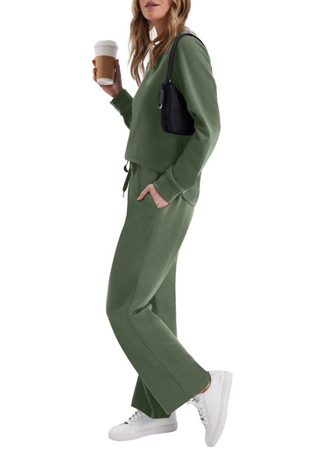 WIHOLL Lounge Sets for Women 2 Piece Travel Vacation Outfits Fall Sweatsuit Tracksuit, Green, L - Image 4