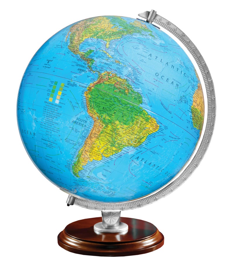 Replogle Standard Illuminated 12 Diameter Globe USA Cartography with Walnut Finished Hardwood Base and Blue Ocean Globe Ball A sleek walnut finished hardwood base and silver riser offer a perfect contrast to this beautiful geographic piece When illuminated this globe contains a vegetational map on the outside and political map on the inside that matches and shows through beautifully - Image 2
