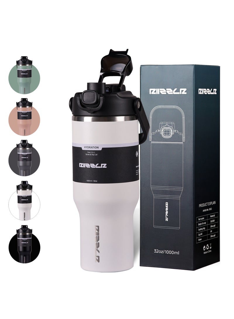 RIIZZLR® 1000ml Insulated Water Bottle Tumbler with 2-in-1 Straw & Sip Lid – Stainless Steel Vacuum Flask, Double Wall, BPA-Free, Leakproof, Wide Mouth, Keeps Drinks Hot 12H / Cold 24H - Image 1