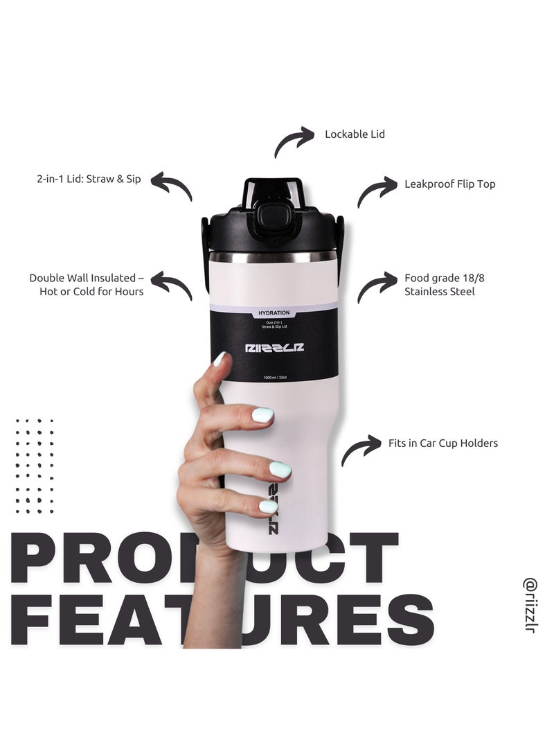 RIIZZLR® 1000ml Insulated Water Bottle Tumbler with 2-in-1 Straw & Sip Lid – Stainless Steel Vacuum Flask, Double Wall, BPA-Free, Leakproof, Wide Mouth, Keeps Drinks Hot 12H / Cold 24H - Image 3