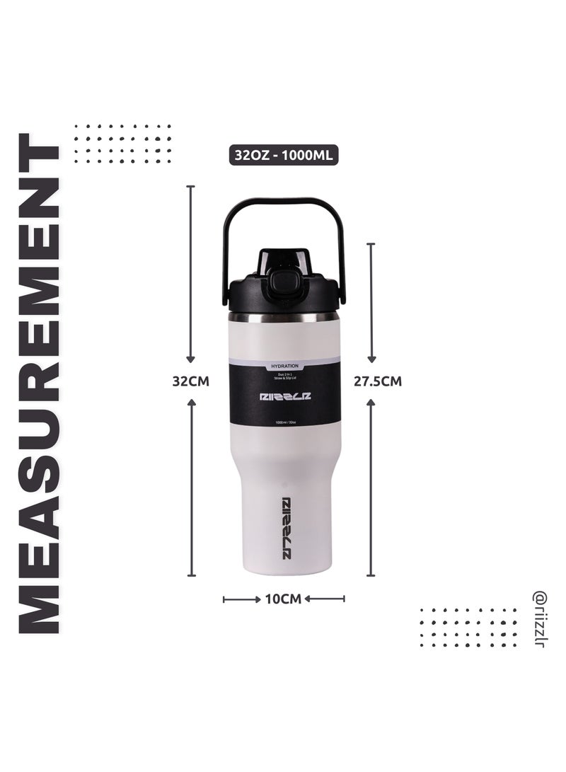 RIIZZLR® 1000ml Insulated Water Bottle Tumbler with 2-in-1 Straw & Sip Lid – Stainless Steel Vacuum Flask, Double Wall, BPA-Free, Leakproof, Wide Mouth, Keeps Drinks Hot 12H / Cold 24H - Image 5