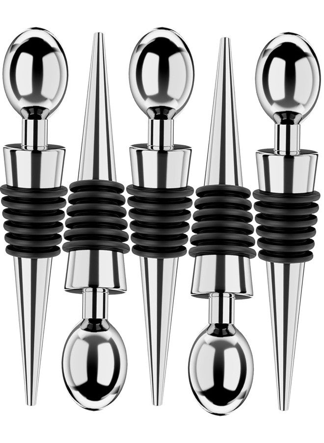 JOYUS Wine and Beverage Bottle Stoppers with Grip Top, Wine Saver, Reusable Corks, Silicone Vacuum Wine Stopper for Bar, Keep Wine Fresh Suitable for Standard Bottle Holiday Party, Silver, Pack of 5 - Image 1