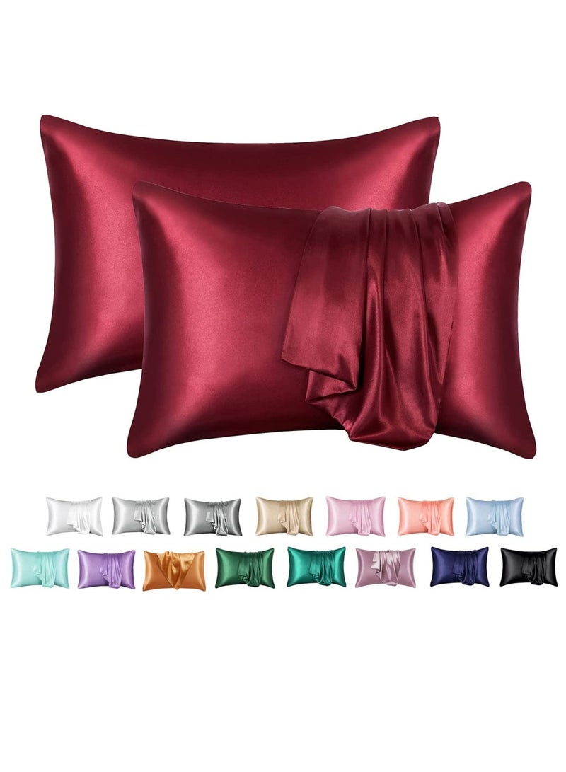 SMILEE 100% Pure Mulberry Queen Pillowcase 2-Piece （Red） - Image 1