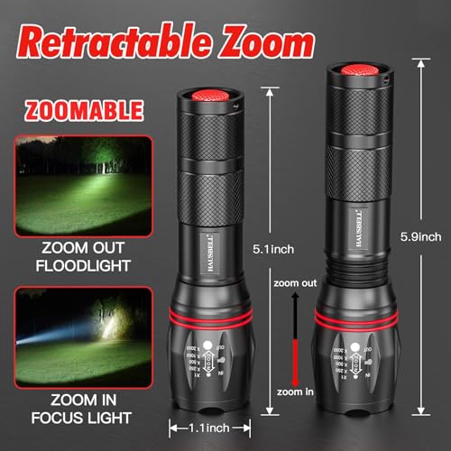 HAUSBELL A100 LED EDC Flashlights High Lumens,Bright, Zoomable, Waterproof, Powerful, Emergency Tactical LED Flashlights for Home and 5 Modes, Flashlight for Camping Gear、Hiking、Walking（2Pack） - Image 4