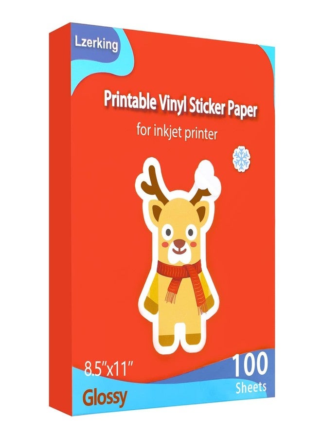 Lzerking Glossy Printable Vinyl Sticker Paper for Printer - 100 Sheets White Self-Adhesive, Quick-Drying Waterproof, for Inkjet & Laser Printers, Compatible with Cricut for Small Business, 8.5x11in - Image 1
