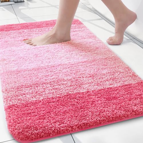 Arotive Microfiber Bathroom Rugs, Shaggy Soft and Absorbent Bath Rug, Non-Slip, Thick Plush Machine Washable Dry Bath Mats for Bathroom, Tub and Shower, 24x16, Pink, Rectangular - Image 1