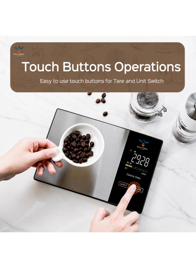 Novitson Smart Nutrition Kitchen Scale NKS-4540B, 5kg Bluetooth Food Scale with Calorie & Macro Tracking, Fitdays App, Black - Image 3