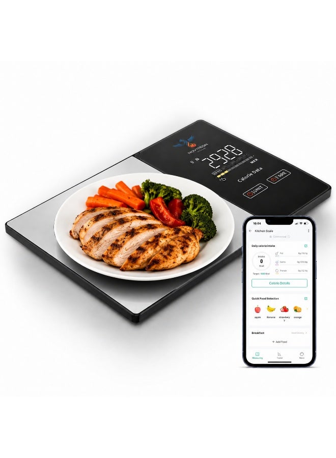 Novitson Smart Nutrition Kitchen Scale NKS-4540B, 5kg Bluetooth Food Scale with Calorie & Macro Tracking, Fitdays App, Black - Image 1