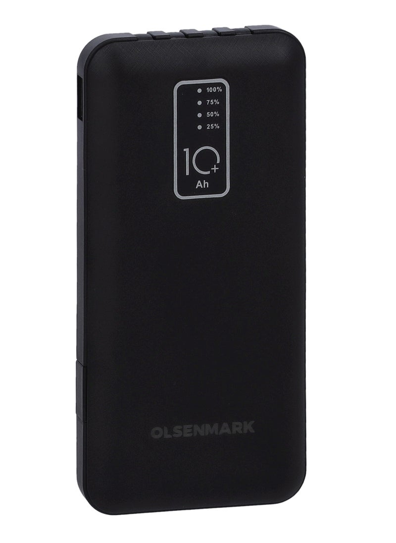 Olsenmark بنك الطاقة Olsenmark OMPB1819 - بطارية شحن سريع 10000 مللي أمبير في الساعة | مؤشر ضوئي | 4 أنواع من الكابلات | شحن سريع تيار مستمر 5 فولت/2.1 أمبير | مثالي للهواتف الذكية والكاميرات وأجهزة MP4 والكمبيوتر اللوحي والساعات الذكية والمزيد  - Image 1