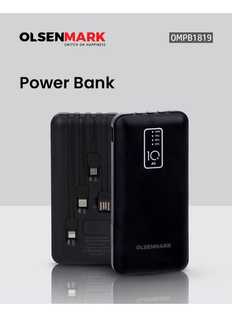 Olsenmark OMPB1819 Power Bank- 10000mAh Quick Charge Battery | Indicator Light | 4 Types of Cables | Quick Charge DC 5V/2.1A | Ideal for Smart Phones, Cameras, Mp4, Tablet, Smart Watches & More - Image 1