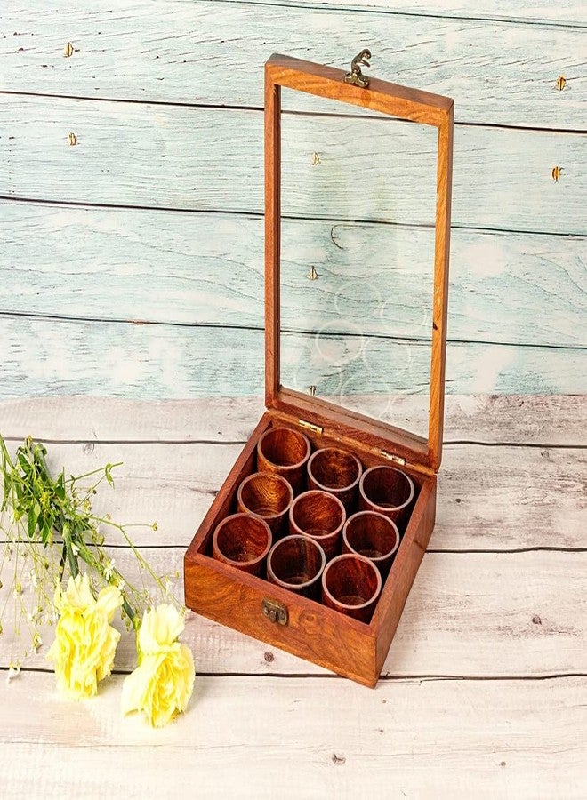 AD ARTS Indian Essence Wooden Square Masala Box With Spoon For Kitchen | Wooden Masala Dani For Kitchen | Masala Dabba - Image 1