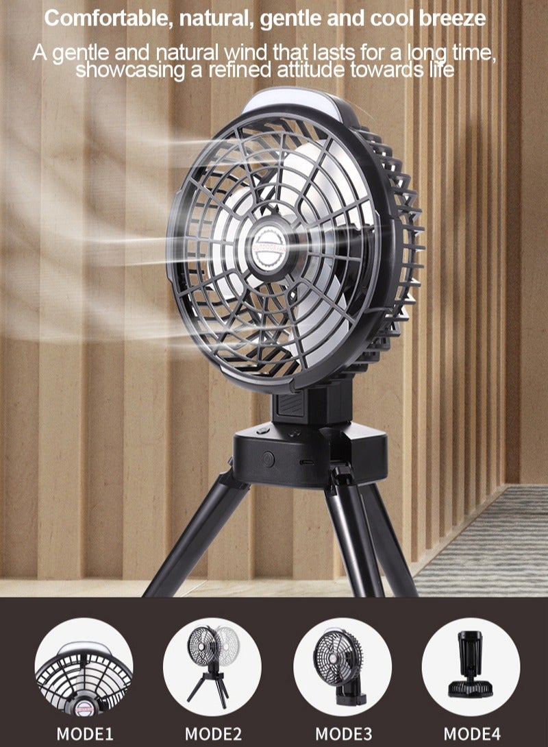 ET-LIFE 4-Speeds Portable Camping Fan with LED Light and Tripod Stand USB Rechargeable 270° Revolve Foldable  - Image 2