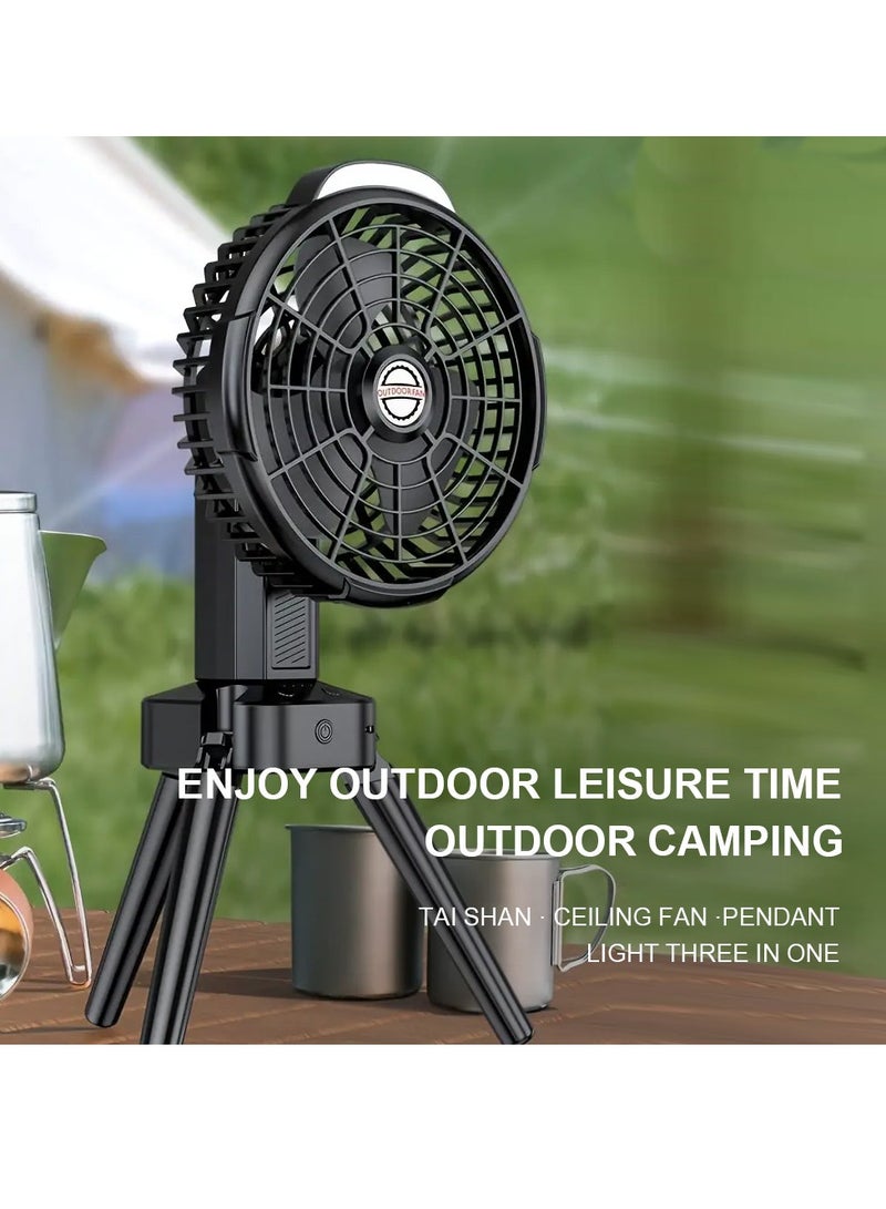 ET-LIFE 4-Speeds Portable Camping Fan with LED Light and Tripod Stand USB Rechargeable 270° Revolve Foldable  - Image 5