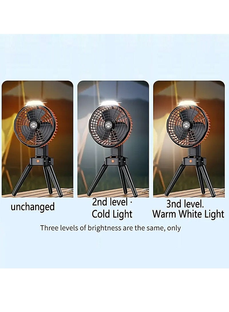 ET-LIFE 4-Speeds Portable Camping Fan with LED Light and Tripod Stand USB Rechargeable 270° Revolve Foldable  - Image 4