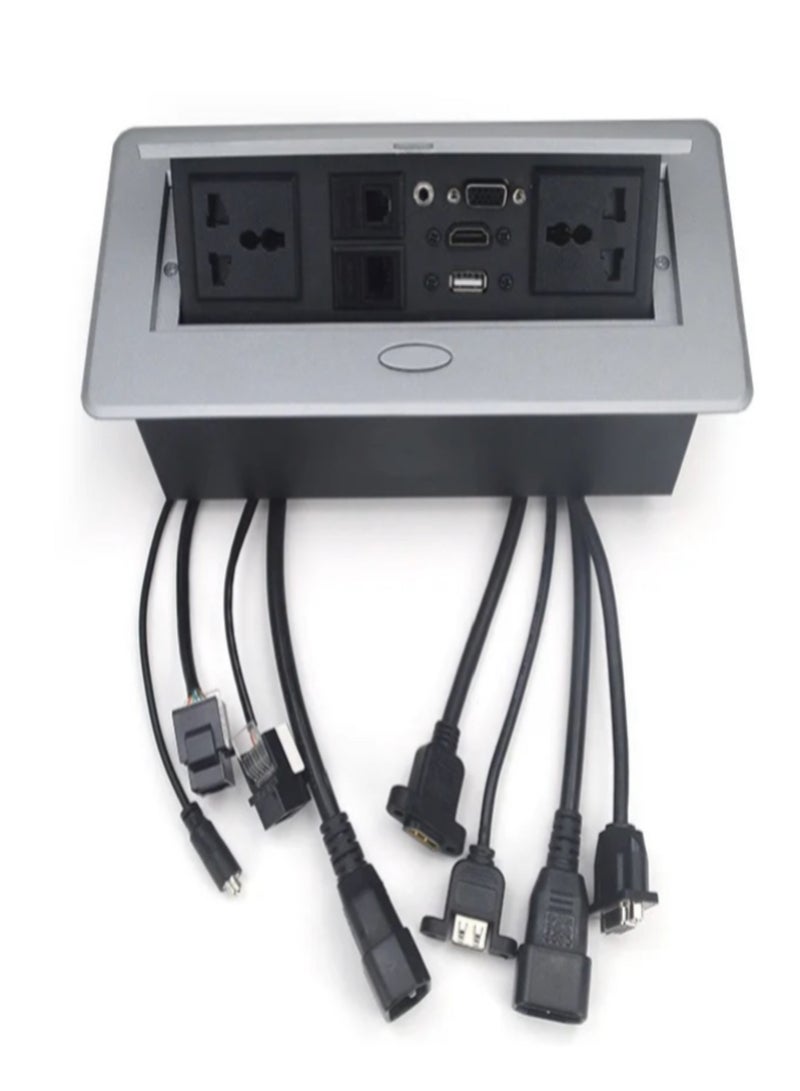 Next Life Pop up Desktop Power Socket,  Multimedia Socket Table socket with 2 Power, USB Data, Telephone, Internet, VGA, HDMI, 3.5 Audio for Office - Image 1