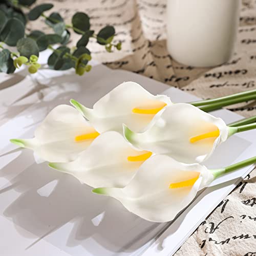 Duovlo 20pcs Calla Lily Bridal Wedding Bouquet Lataex Real Touch Artificial Flower Home Party Decor (White) - Image 5