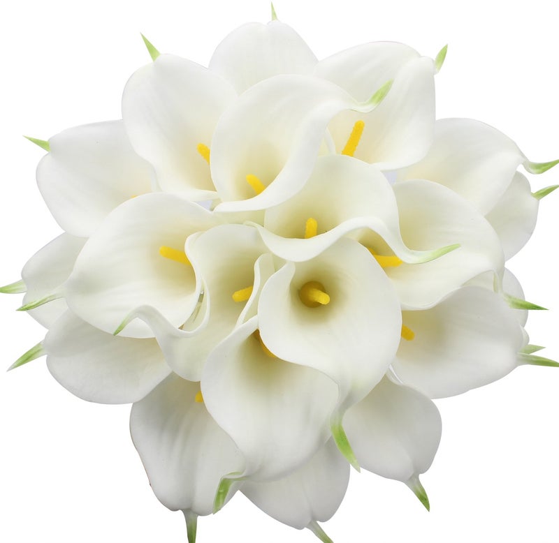 Duovlo 20pcs Calla Lily Bridal Wedding Bouquet Lataex Real Touch Artificial Flower Home Party Decor (White) - Image 1