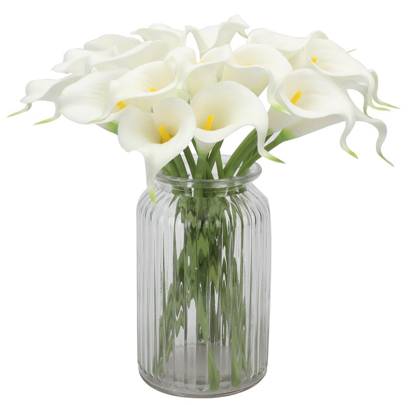 Duovlo 20pcs Calla Lily Bridal Wedding Bouquet Lataex Real Touch Artificial Flower Home Party Decor (White) - Image 3