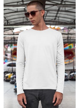 Rock&Roll Plain Unprinted Basic Crew Neck White Long Sleeve Combed Cotton Men's T-Shirt  - Image 1