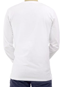 Rock&Roll Plain Unprinted Basic Crew Neck White Long Sleeve Combed Cotton Men's T-Shirt  - Image 3
