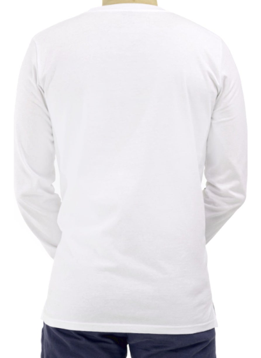 Rock&Roll - Plain Unprinted Basic Crew Neck White Long Sleeve Combed Cotton Men's T-Shirt - Image 1