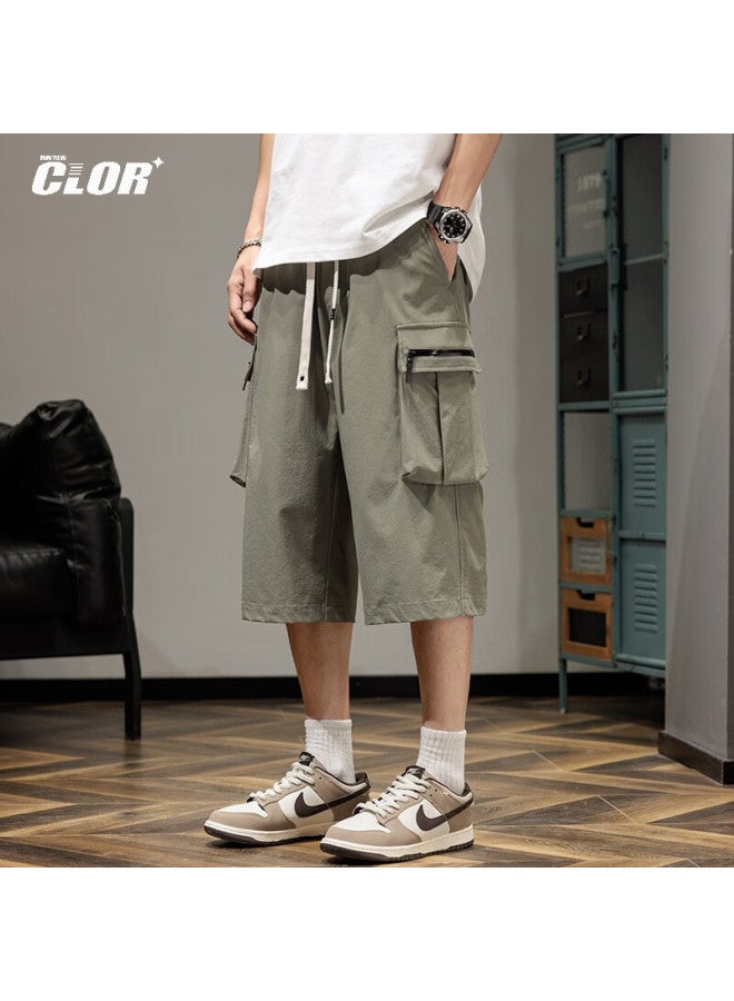 Clor Men's Summer Thin Ice Silk Quick-drying Loose Seven-point Straight Pants Ddwd04 Army Green XL - Image 2
