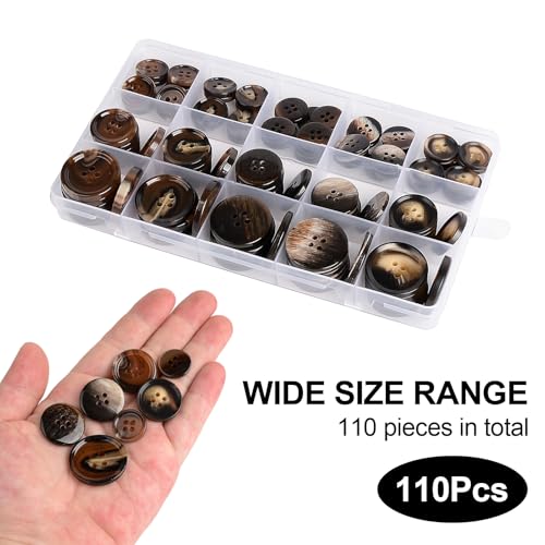 OELFFOW 110Pcs Brown Patterned Mixed Sewing Buttons, 4-Hole Craft Round Blazer Buttons, 5 Color 3 Size (15mm, 20mm, 25mm) Suit Coats Resin Button, for Variety Clothing Sewing, DIY Craft (Brown Patterned) - Image 4