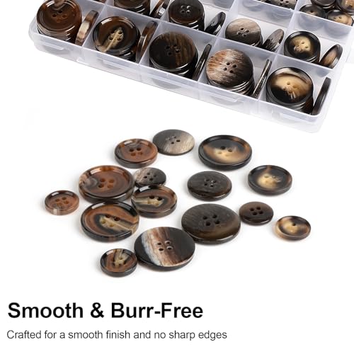 OELFFOW 110Pcs Brown Patterned Mixed Sewing Buttons, 4-Hole Craft Round Blazer Buttons, 5 Color 3 Size (15mm, 20mm, 25mm) Suit Coats Resin Button, for Variety Clothing Sewing, DIY Craft (Brown Patterned) - Image 5
