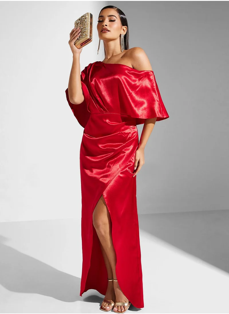 Goddiva One Shoulder Satin Slit Dress