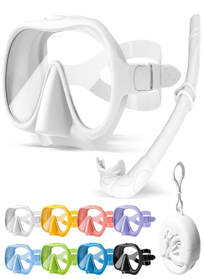 KLERICER NARUTOO Snorkel Set Adults, Fashionable Macaron Colors Frameless Snorkeling Mask, Ultra Wide View Anti-Fog Snorkel Mask Set, Portable Professional Diving Snorkeling Set (White) - Image 1