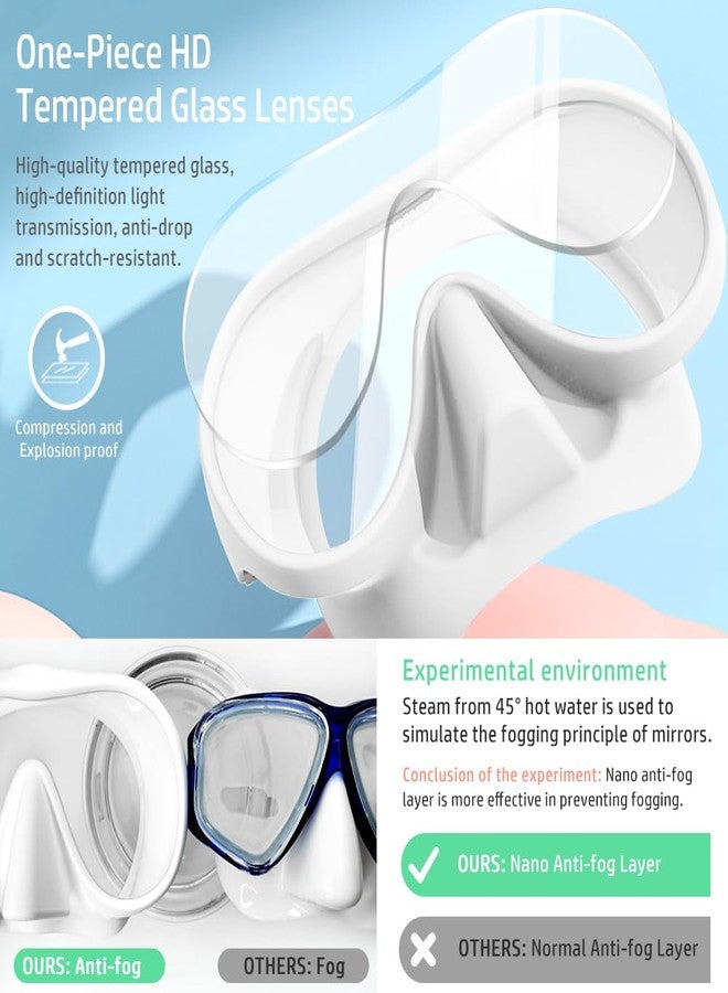 KLERICER NARUTOO Snorkel Set Adults, Fashionable Macaron Colors Frameless Snorkeling Mask, Ultra Wide View Anti-Fog Snorkel Mask Set, Portable Professional Diving Snorkeling Set (White) - Image 3