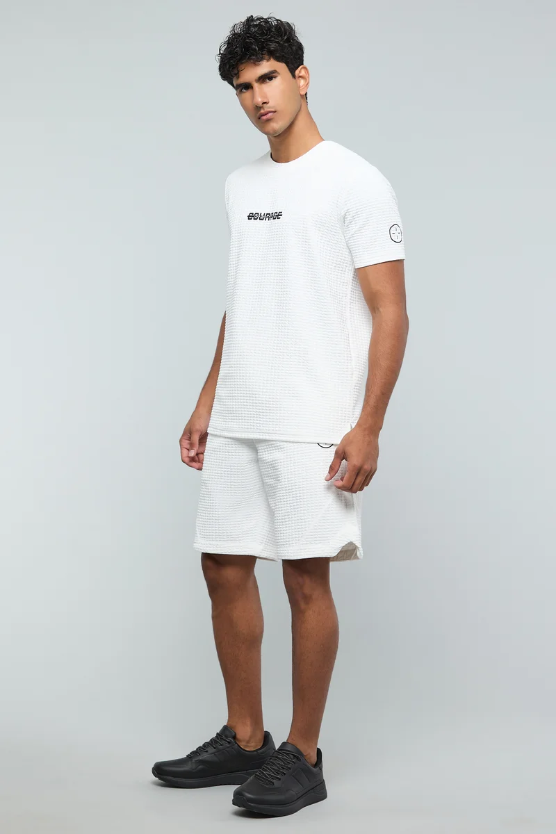 أر أند بي Waffle Textured Shorts with Drawstring Waist