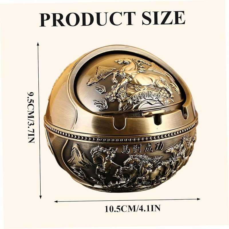 Vintage Metal Ashtray With Lid Portable Windproof For Home Car Office Outdoor - Image 3