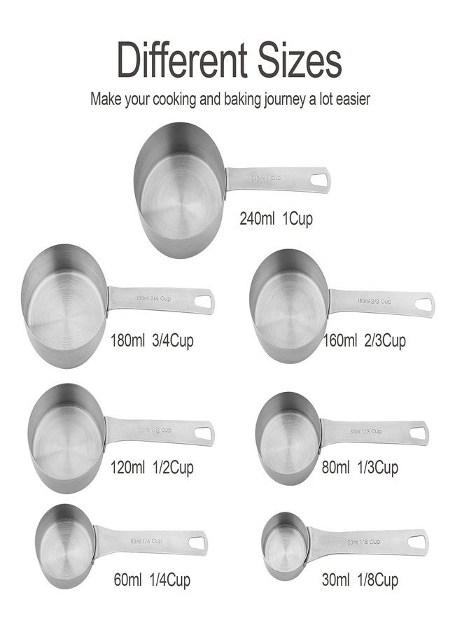 Smithcraft Measuring Cups Set of 7, 18/8 Stainless Steel Measuring Cups with 1/8, 1/4, 1/3, 1/2, 2/3, 3/4 & 1 Cup for Kitchen & Baking, Dry and Liquil Metal Metric Measure Cups Set - Image 3