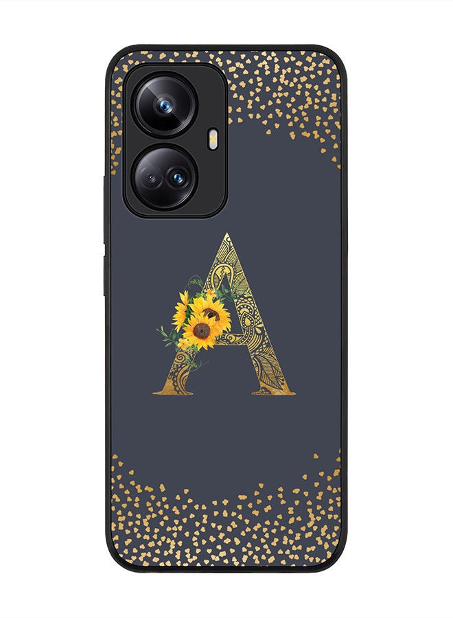 Stylizedd حافظة حواف سوداء متينة لهاتف Realme 10 Pro Plus 5G - حافظة مرنة رقيقة من مطاط TPU - تصميم مخصص بحرف أولي ونمط زهور - A (رمادي)  - Image 1