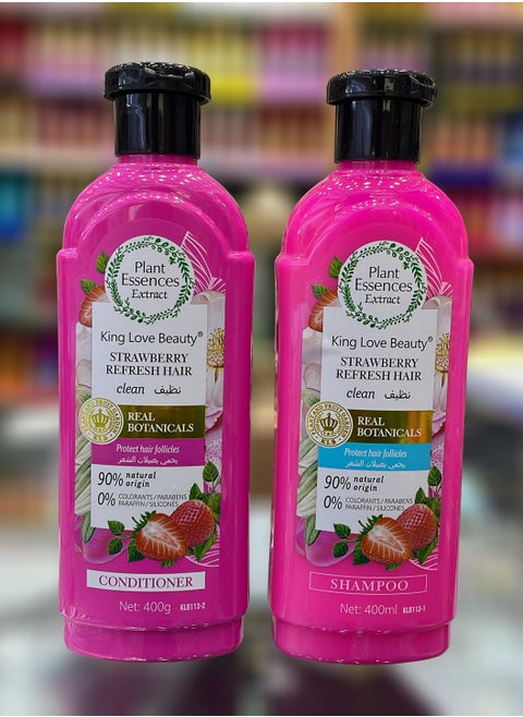 King Love Beauty Strawberry Refresh Shampoo & Conditioner Set 400ml – Protects Hair Follicles & 90% Natural Origin for Clean, Healthy Hair