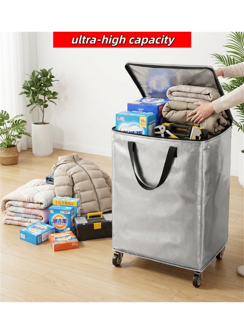 Large Moving Bag with Wheels, 140L Waterproof Clothes Storage Bags with Reinforced Handles, Heavy Duty Extra Large Storage Tote for Space Saving, Clothes & Bedding Storage Moving Bags, 50*40*75cm (Silver) - Image 1