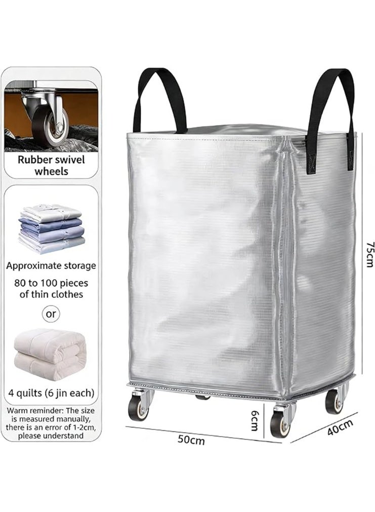 Large Moving Bag with Wheels, 140L Waterproof Clothes Storage Bags with Reinforced Handles, Heavy Duty Extra Large Storage Tote for Space Saving, Clothes & Bedding Storage Moving Bags, 50*40*75cm (Silver) - Image 2