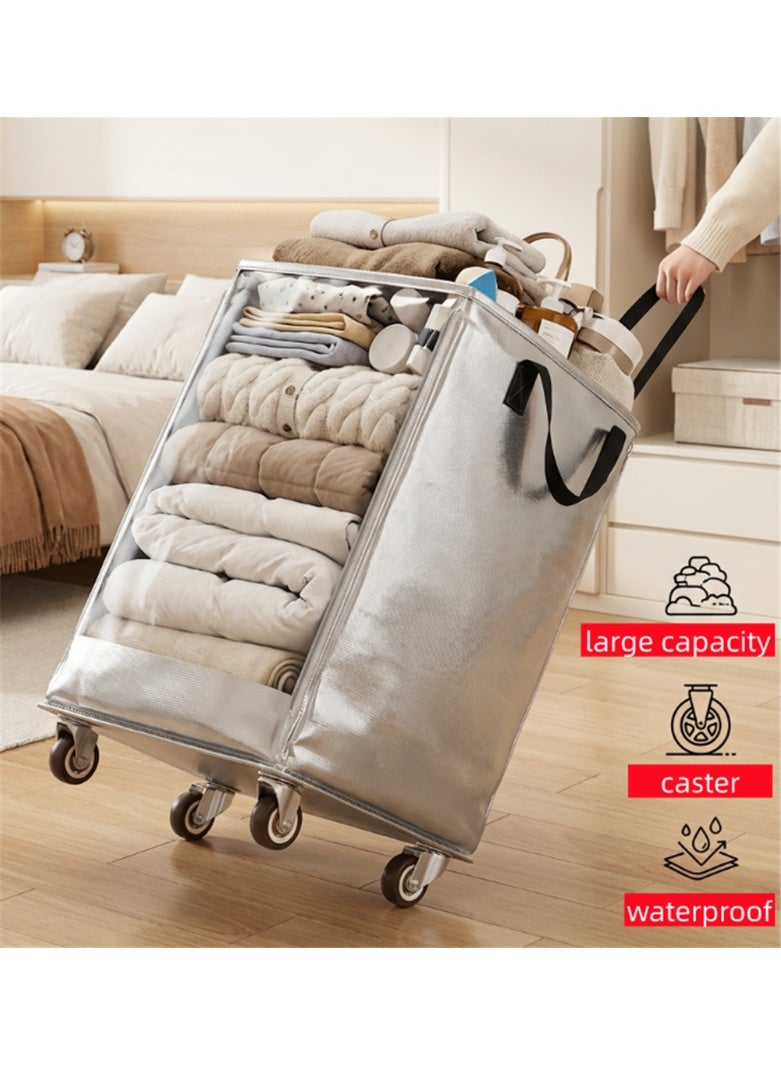 Large Moving Bag with Wheels, 140L Waterproof Clothes Storage Bags with Reinforced Handles, Heavy Duty Extra Large Storage Tote for Space Saving, Clothes & Bedding Storage Moving Bags, 50*40*75cm (Silver) - Image 3