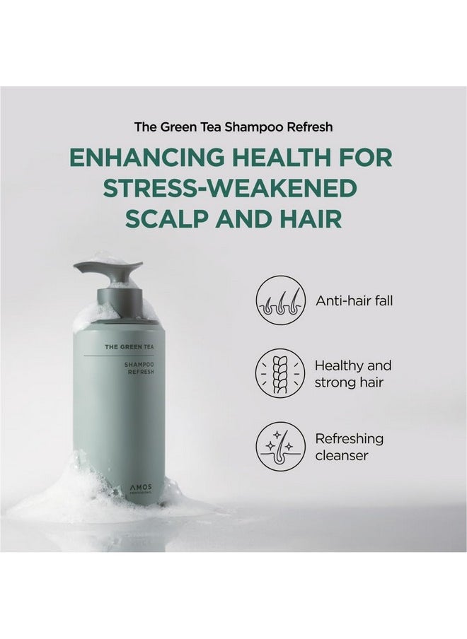 amos PROFESSIONAL - The Green Tea Shampoo Refresh For Thinning Hair, Korean Shampoo For Oily Scalp L Deelp Cleans, Strengthening Hair, All Hair Types, 16.9 Fl.Oz - Image 1