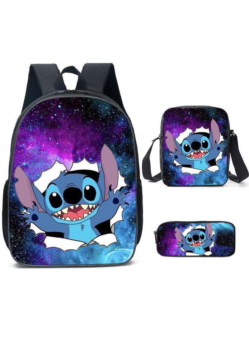 general 3-Piece Cartoon Stitch 3D Print Backpack Set - Image 1