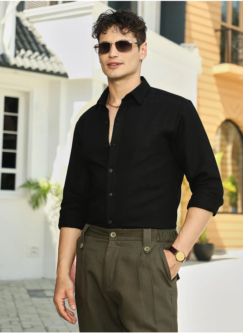 Campus Sutra Men's Midnight Black Slanted-Trough Shirt