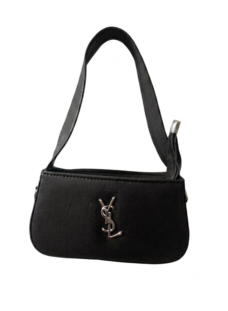 Women's Leather Handbag, Small Elegant Shoulder Bag Top Handle (Black)