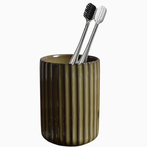 LILITURF Ceramic Toothbrush Holder for Bathroom, Ceramic Toothbrush Cup, Toothpaste Organizer for Bathroom Countertop, Bathroom Storage Organizer, Kiln Transformation Cup (Green) - Image 1